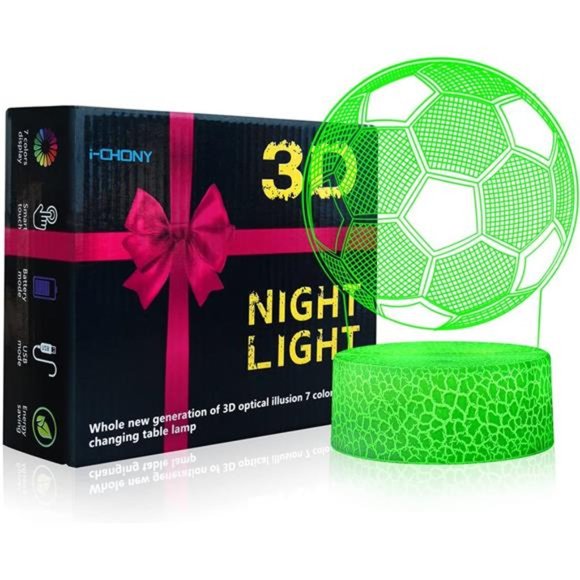 Soccer Gifts 3D Night Light for Kids,Soccer 3D Illusion Lamp 16 Colors Dimmable - Picture 2 of 6